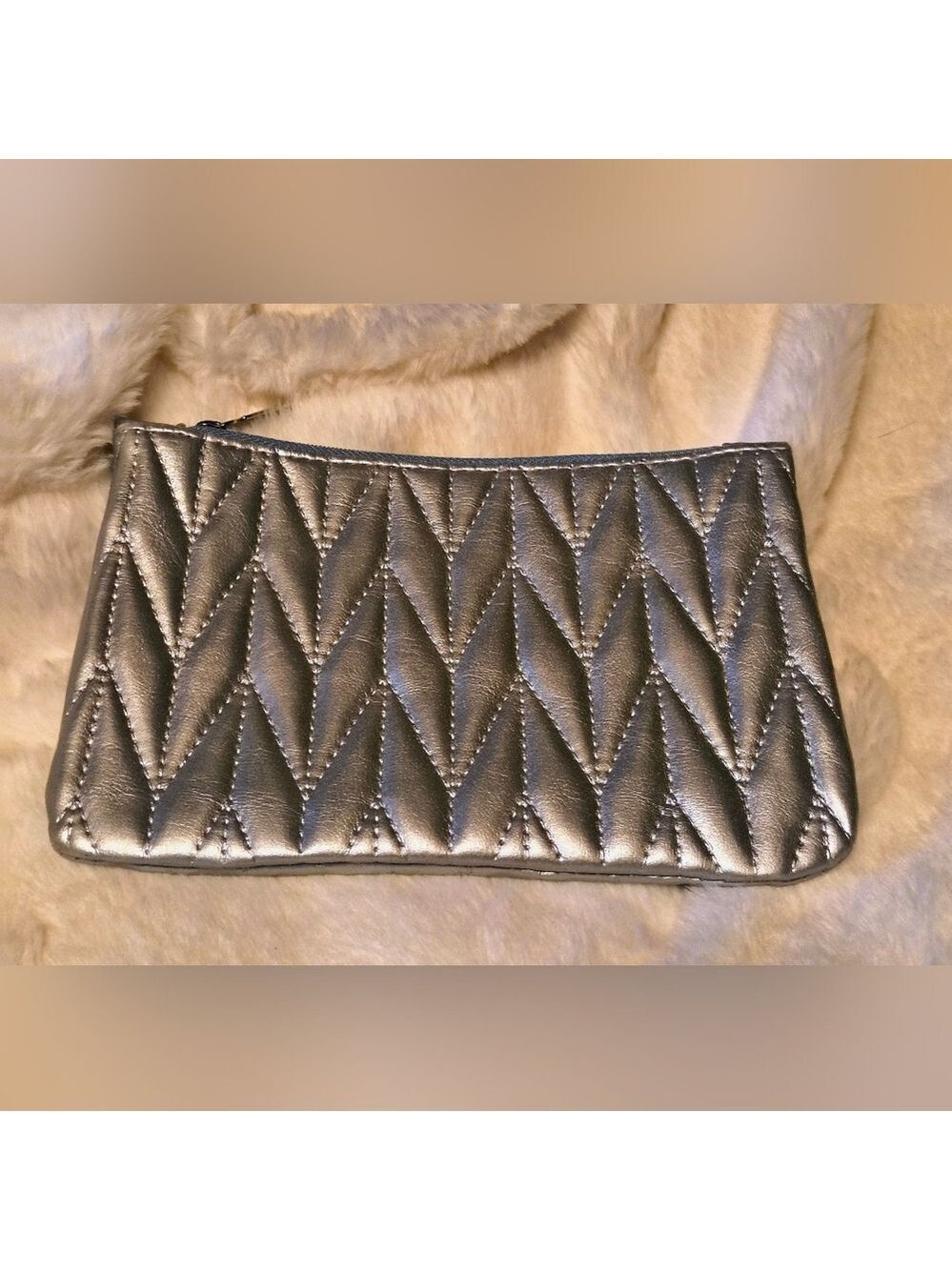 Ipsy Silver Quilted Cosmetic Bag